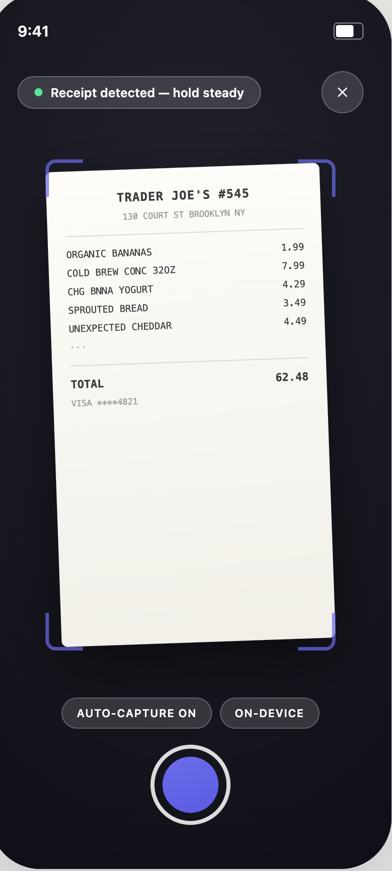 Scanning a grocery receipt with auto-capture